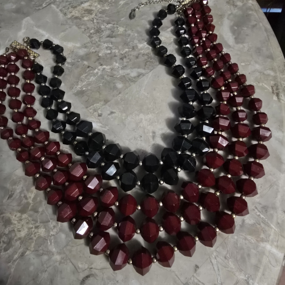 Alma Mater Collection Multi-Strand Black & Burgundy Faceted Acrylic Necklace - Picture 6 of 6